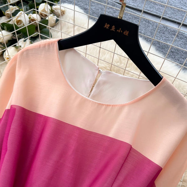Elegant Color-blocking Ruffled Dress