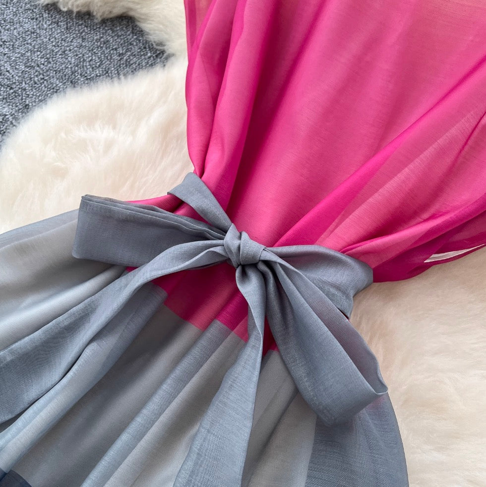 Elegant Color-blocking Ruffled Dress