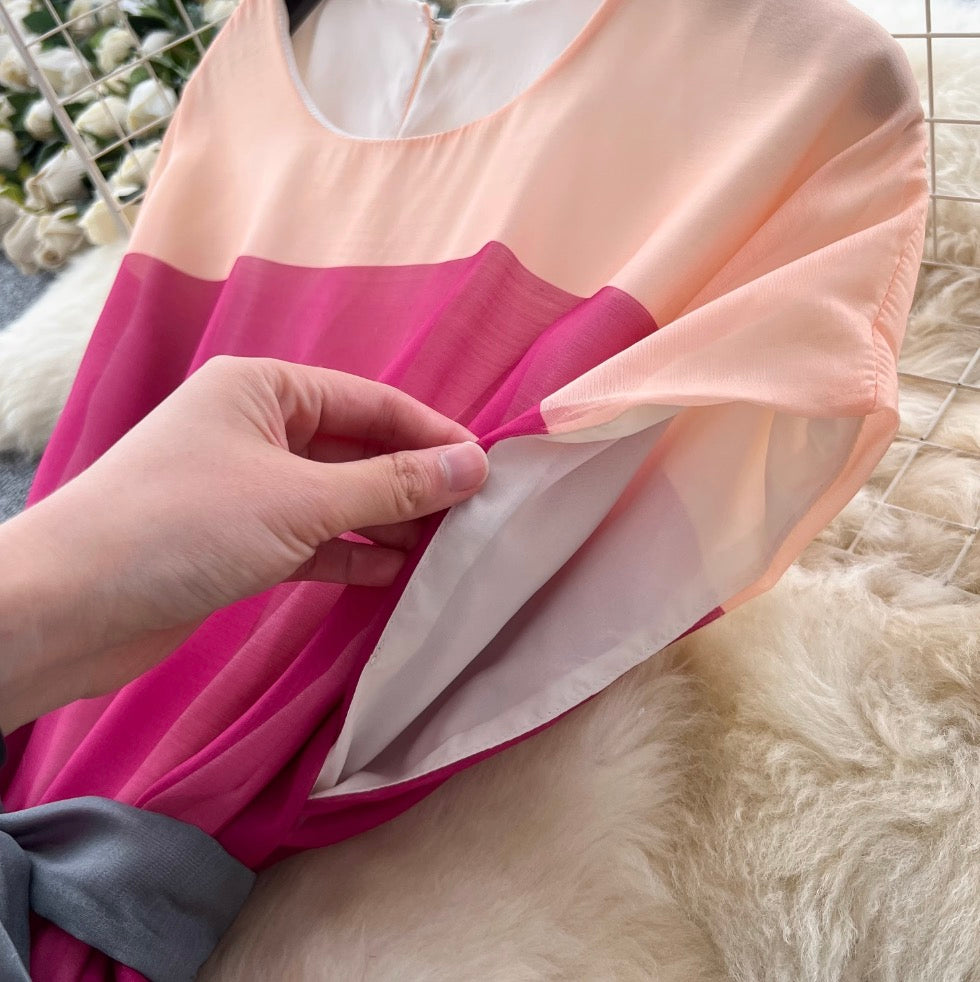 Elegant Color-blocking Ruffled Dress