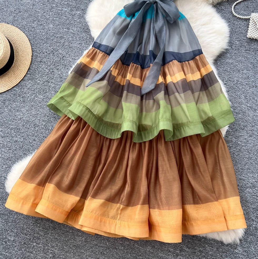 Elegant Color-blocking Ruffled Dress