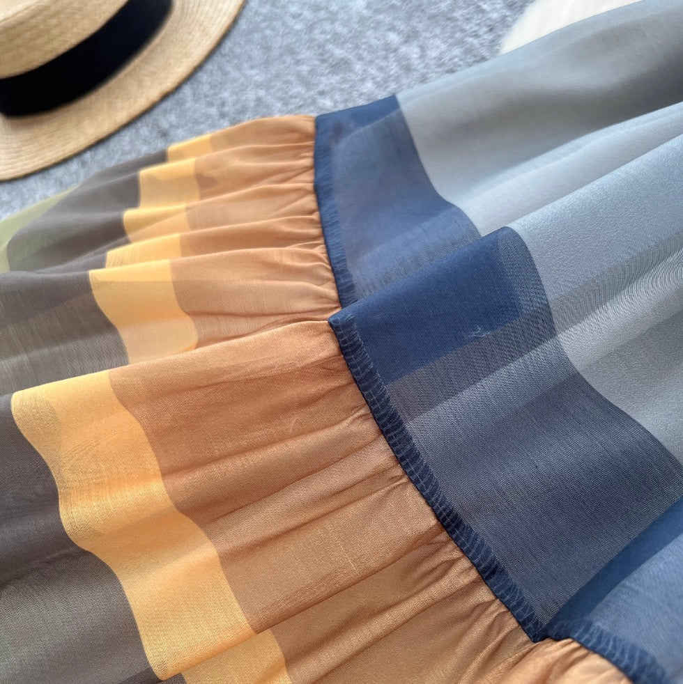 Elegant Color-blocking Ruffled Dress