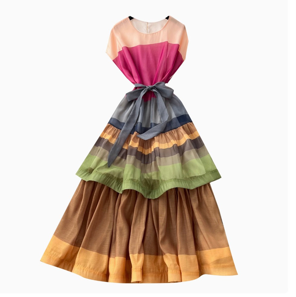 Elegant Color-blocking Ruffled Dress