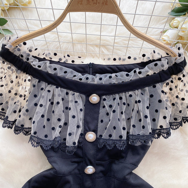 Off-shoulder Polka Dot Mesh Dress