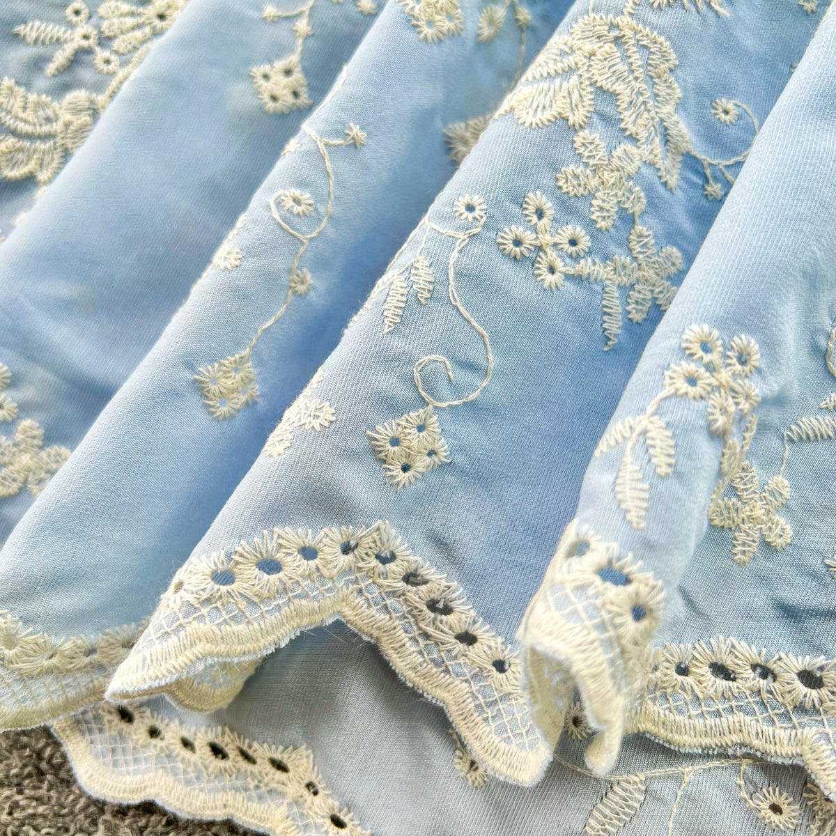 V-neck Floral Embroidered Blue Dress