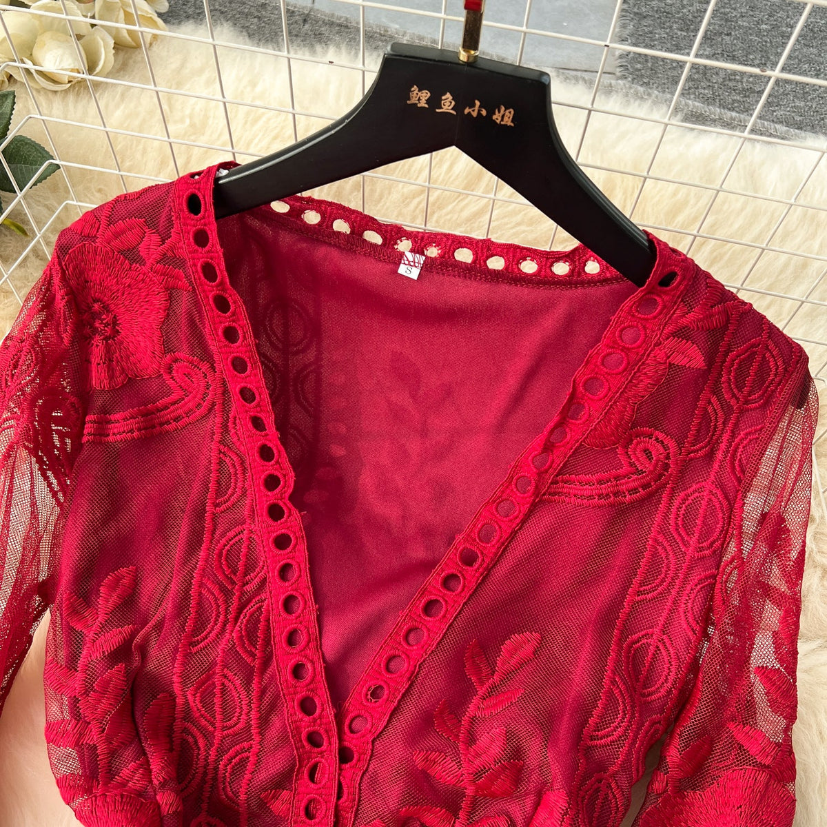 Vintage Embroidered Lace V-neck Dress