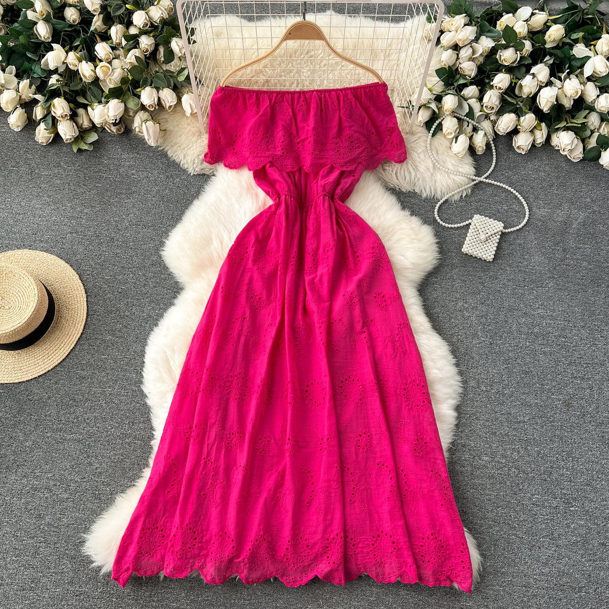Off-shoulder Embroidered Lace Dress