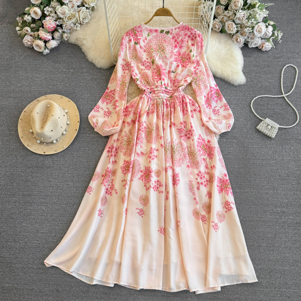 Fairy Lace-up Pink Floral Dress
