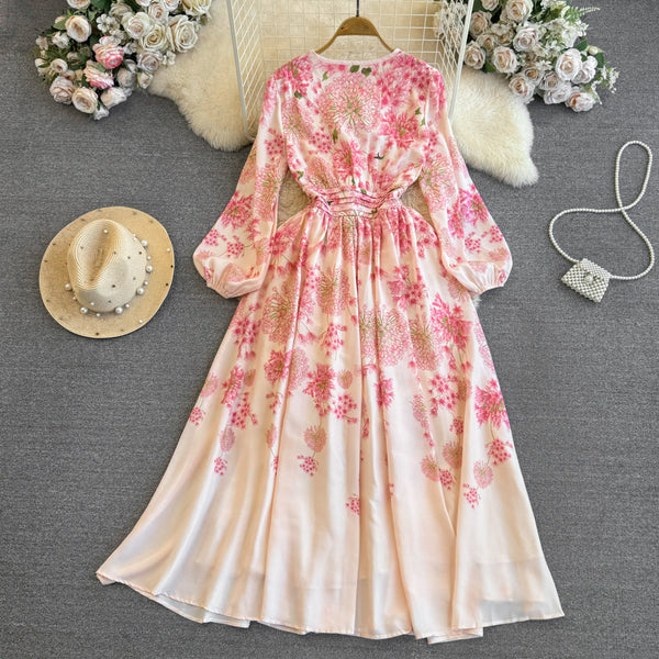 Fairy Lace-up Pink Floral Dress