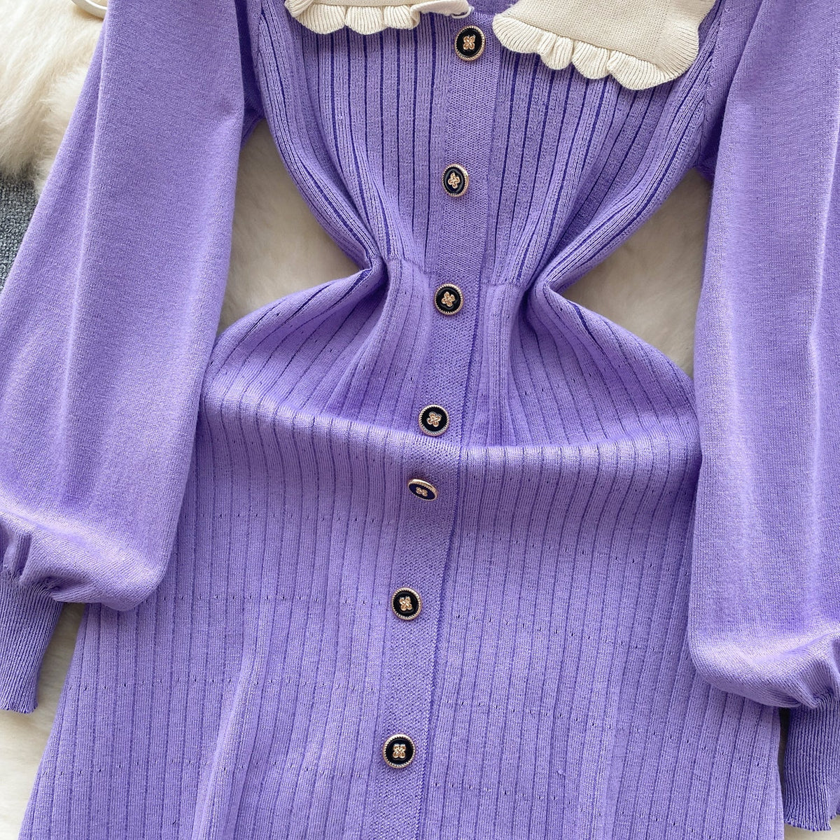 Doll Collar Single-breasted Knitted Dress