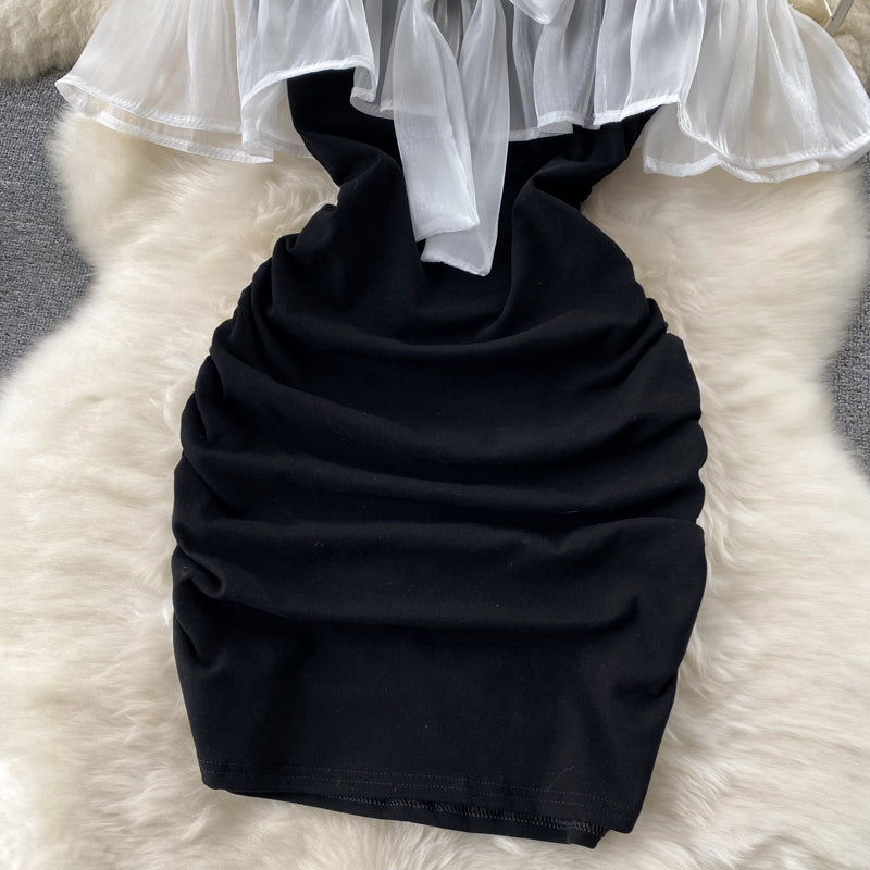 Ruffled Mesh Patchwork Dress