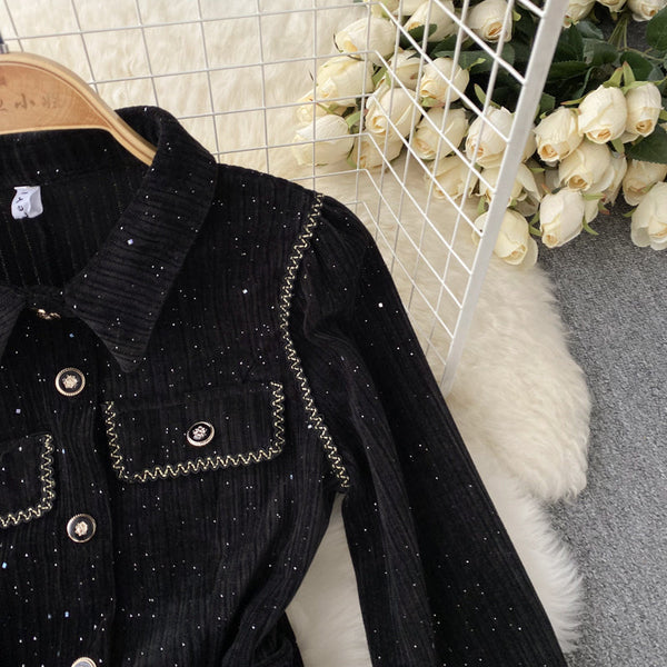 Vintage Waist-slimming A-line Black Dress