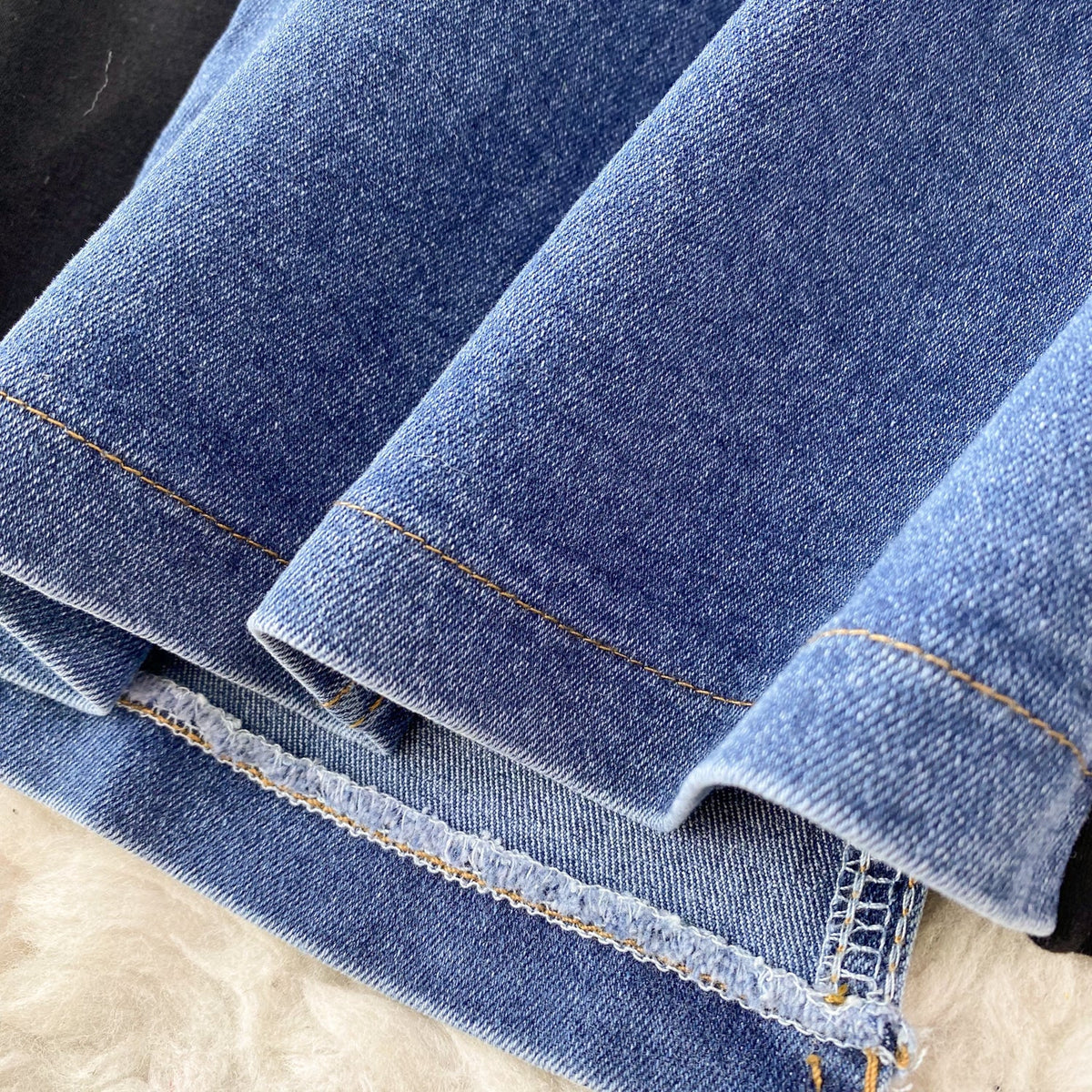 Round Collar Denim Patchwork Midi Dress