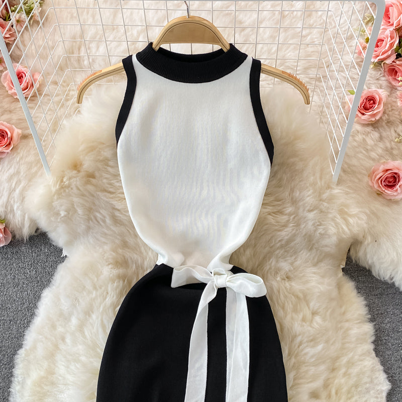 Knitted Patchwork Slim Fit Dress