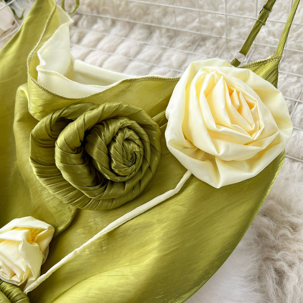High-end 3d Floral Split Slip Dress
