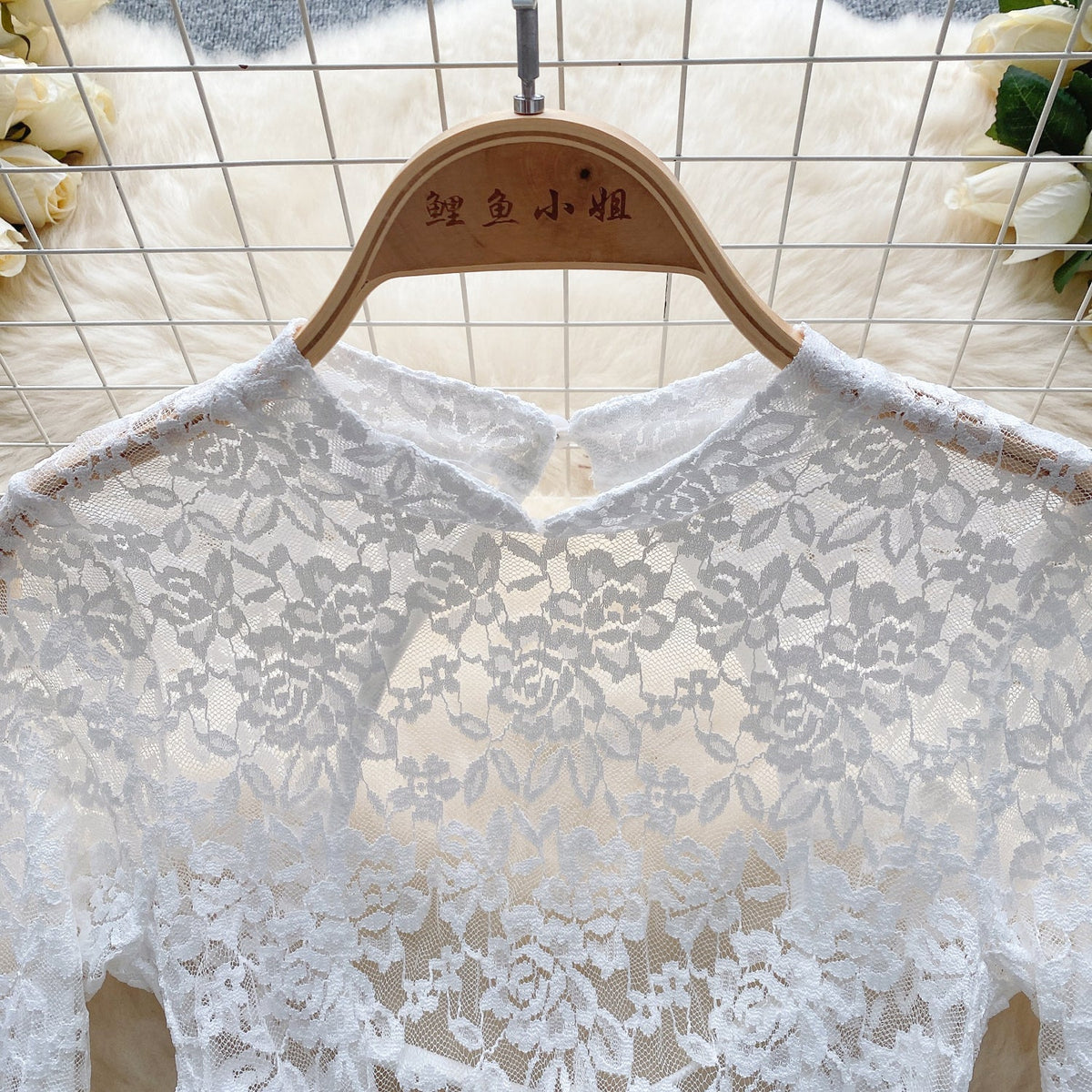 Fairy Hollowed Lace Flared Sleeve Dress
