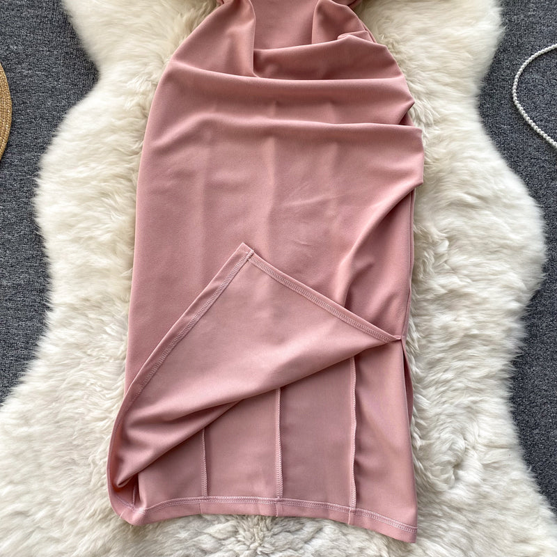 Sleeveless Pink Dress with Pearl Neckline