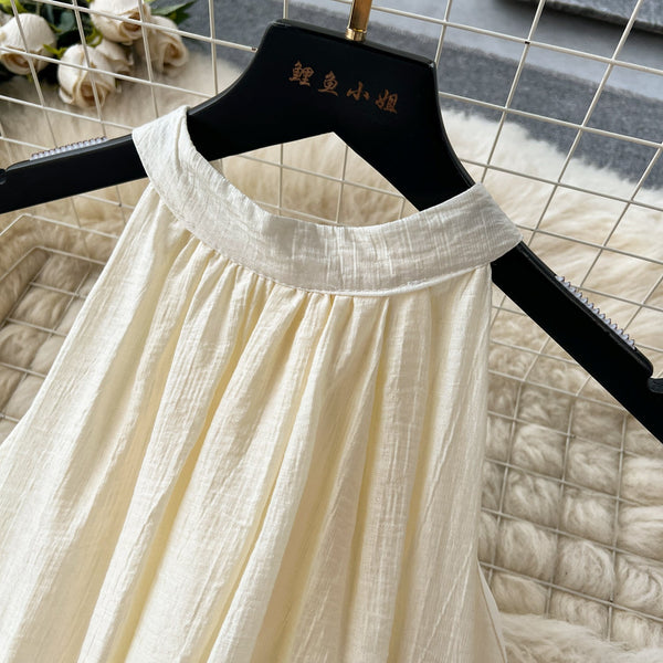 Niche Embroidered Lace-up Halter Dress