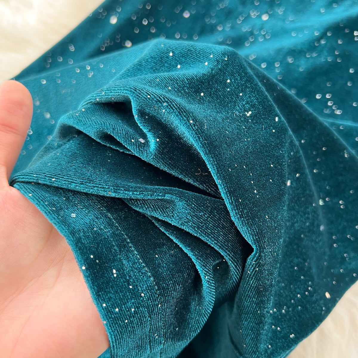 Slant Furry Neckline Suede Dress