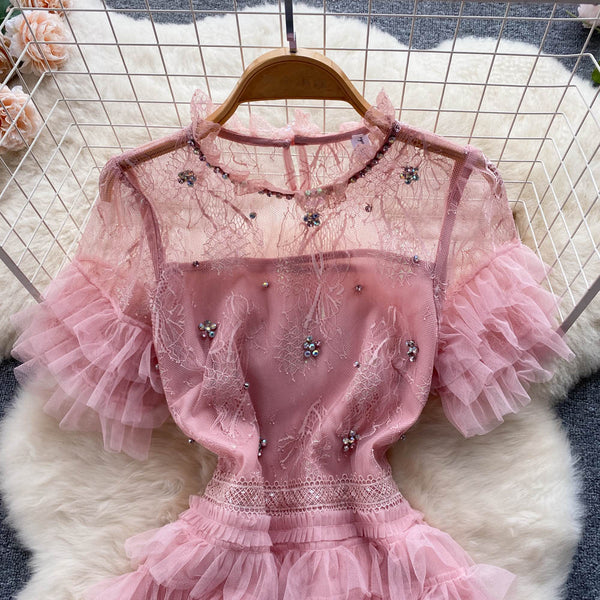 French Style Lace Cut-out Layered Dress
