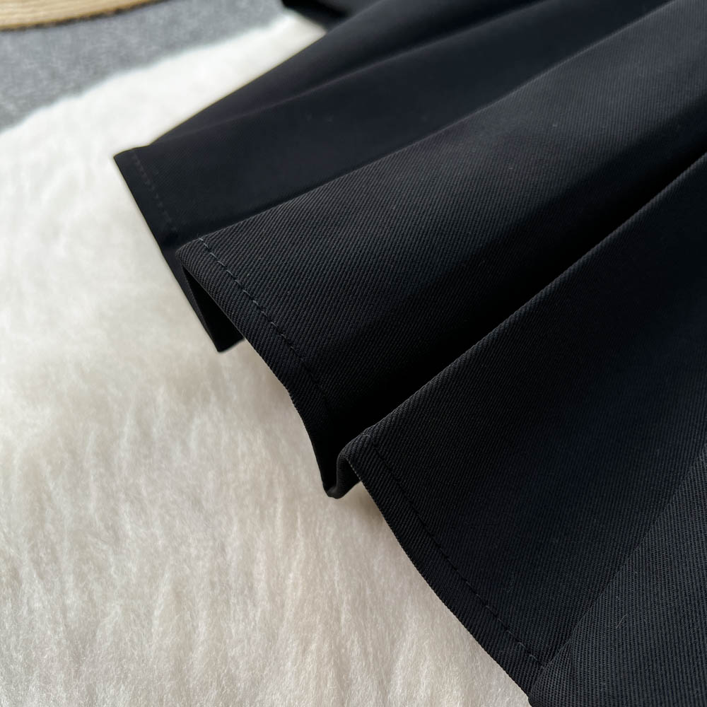 Lapeled Pleated Black Suit Dress