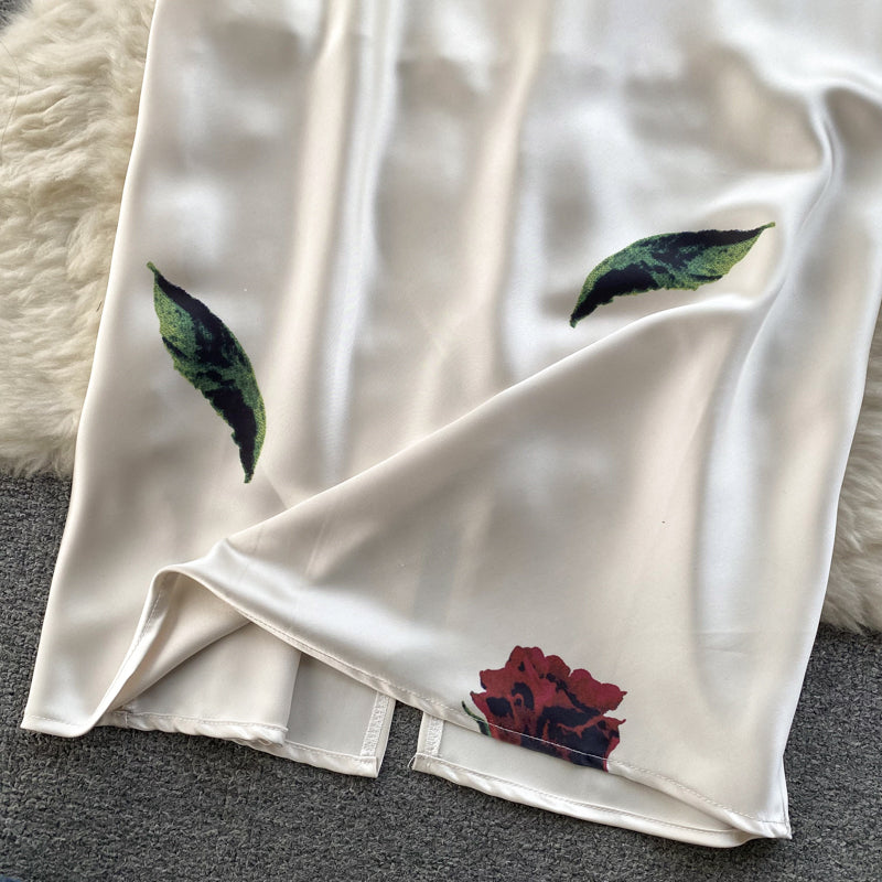 Ethnic Style Satin Printed Slip Dress