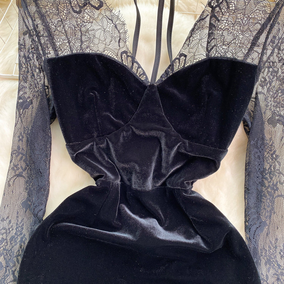 Retro Black Lace Patchwork Dress