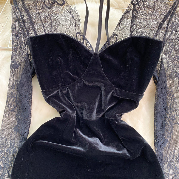 Retro Black Lace Patchwork Dress