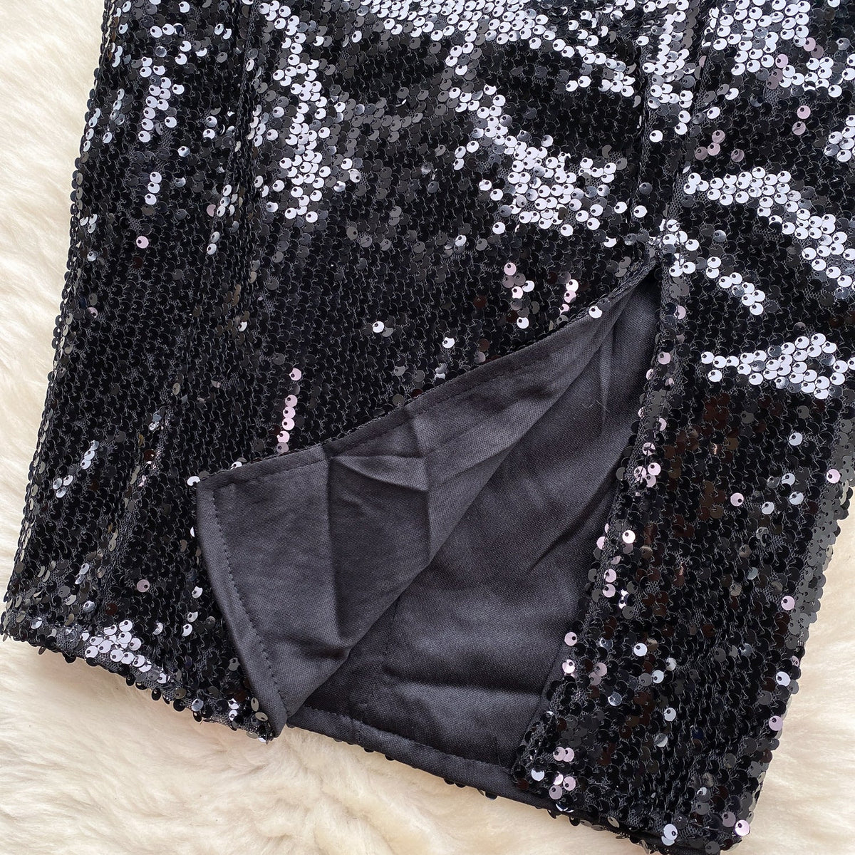 Sequined Mesh Halter Black Dress