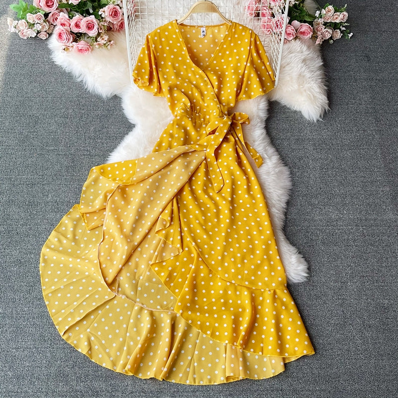 Elegant V-neck Polka Dot Dress