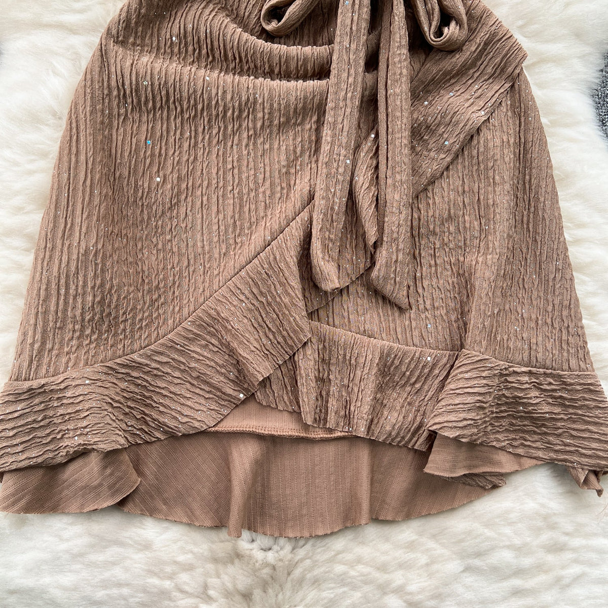 Sweetie V-neck Lace-up Ruffled Dress