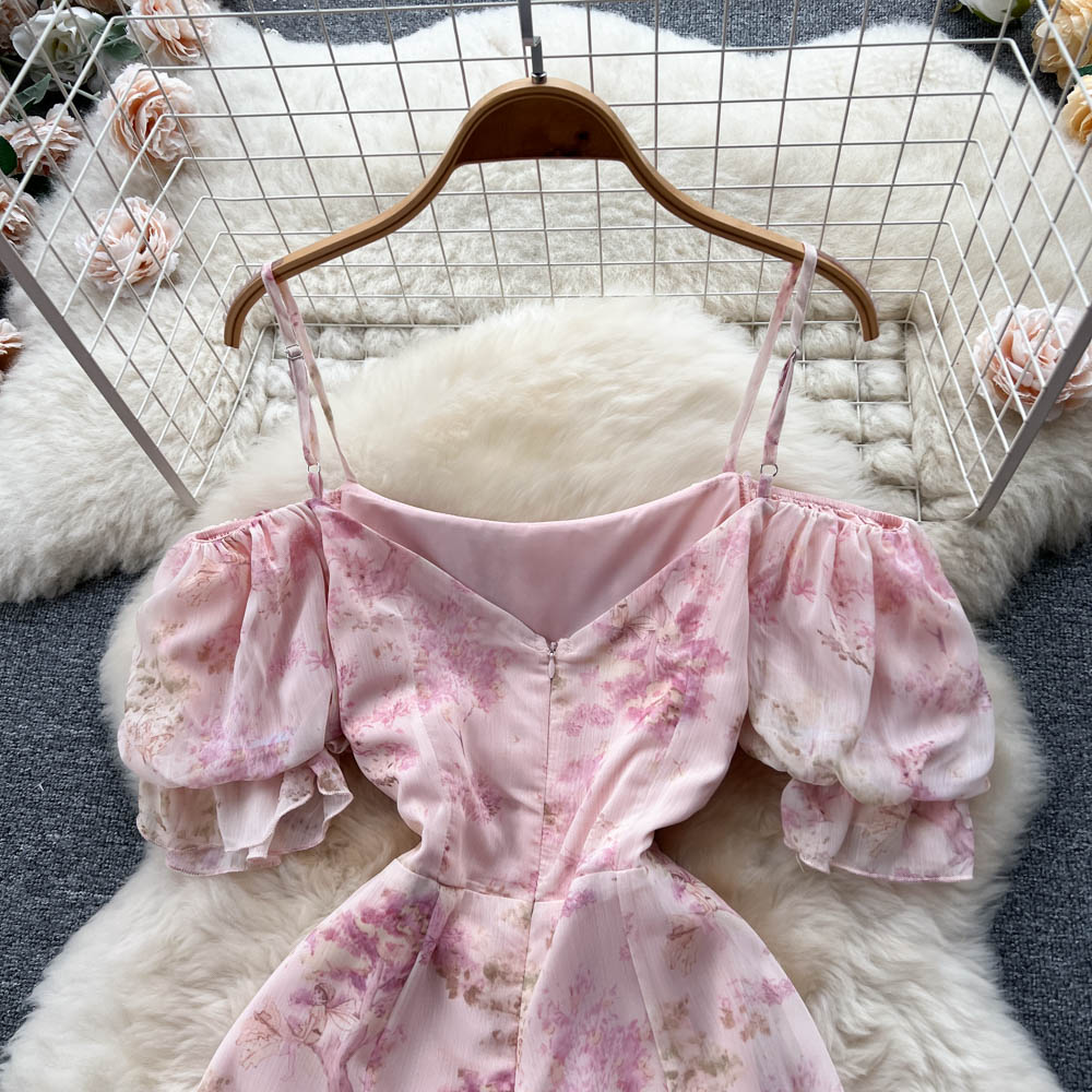 Sweet Irregular Design Pink Floral Dress
