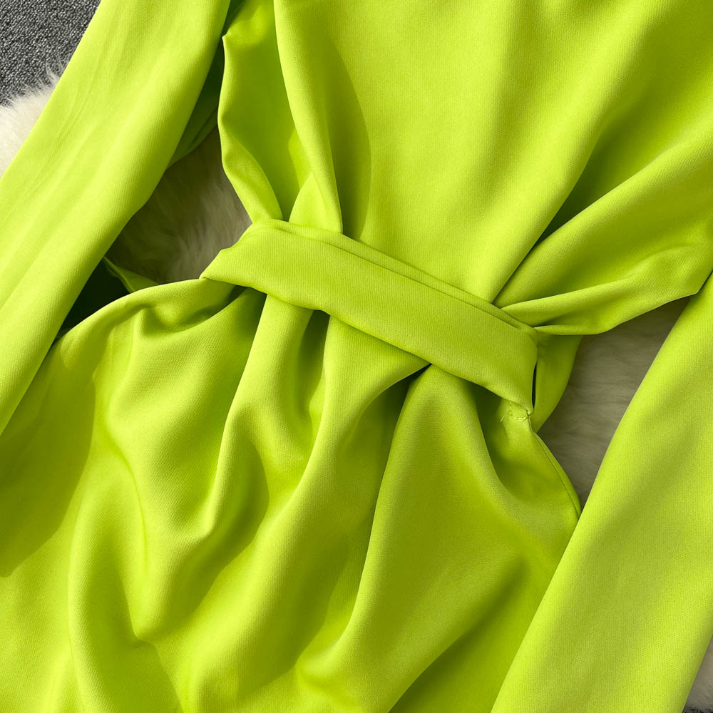 Fluorescent Green Suit Collar Strappy Dress