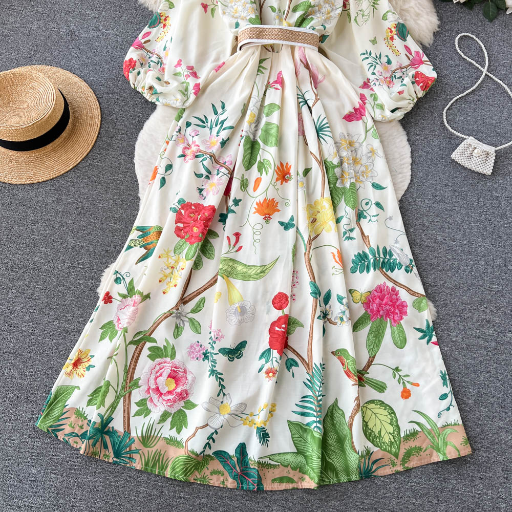 Ethnic Style V-neck Floral Dress