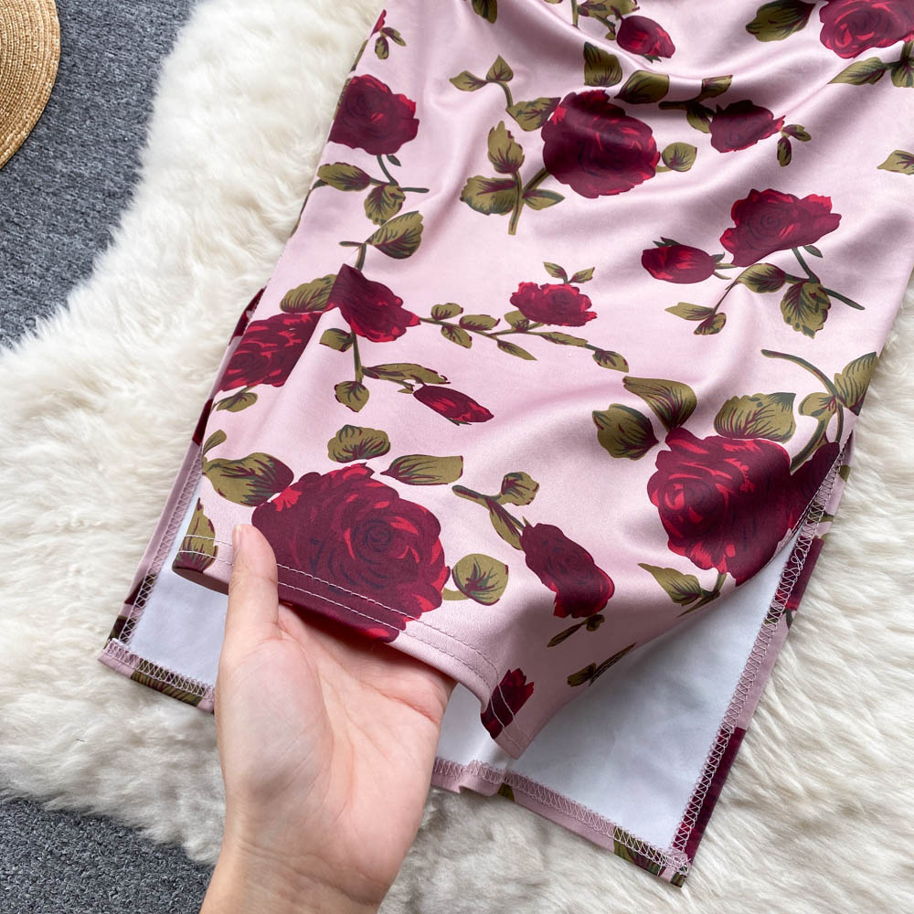 Niche Color Blocking Printed Floral Dress
