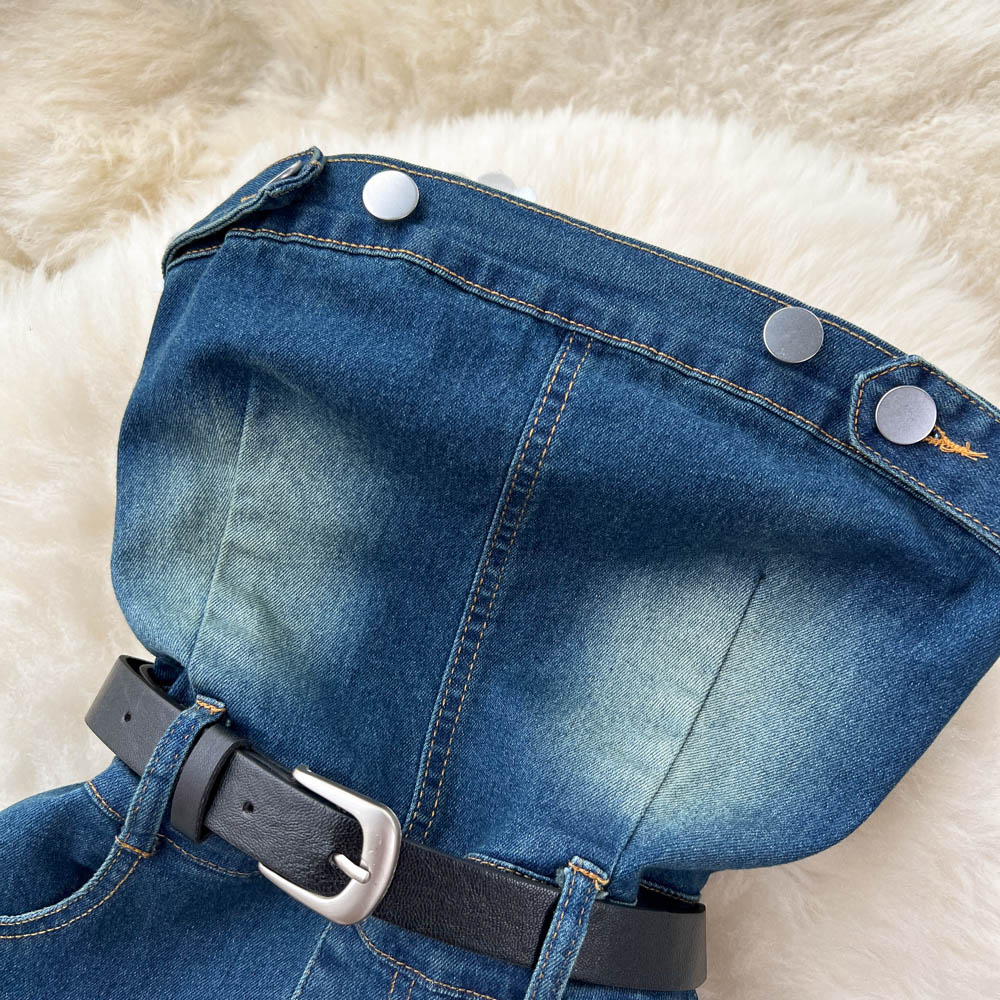 Vintage Strapless Denim Split Dress