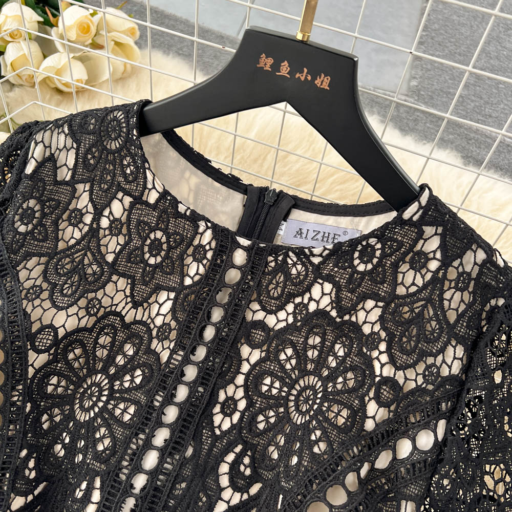 Premium Round Collar Embroidery Lace Dress