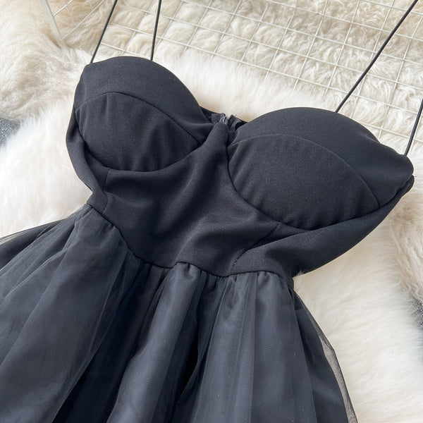 Elegant Black Mesh Slip Dress
