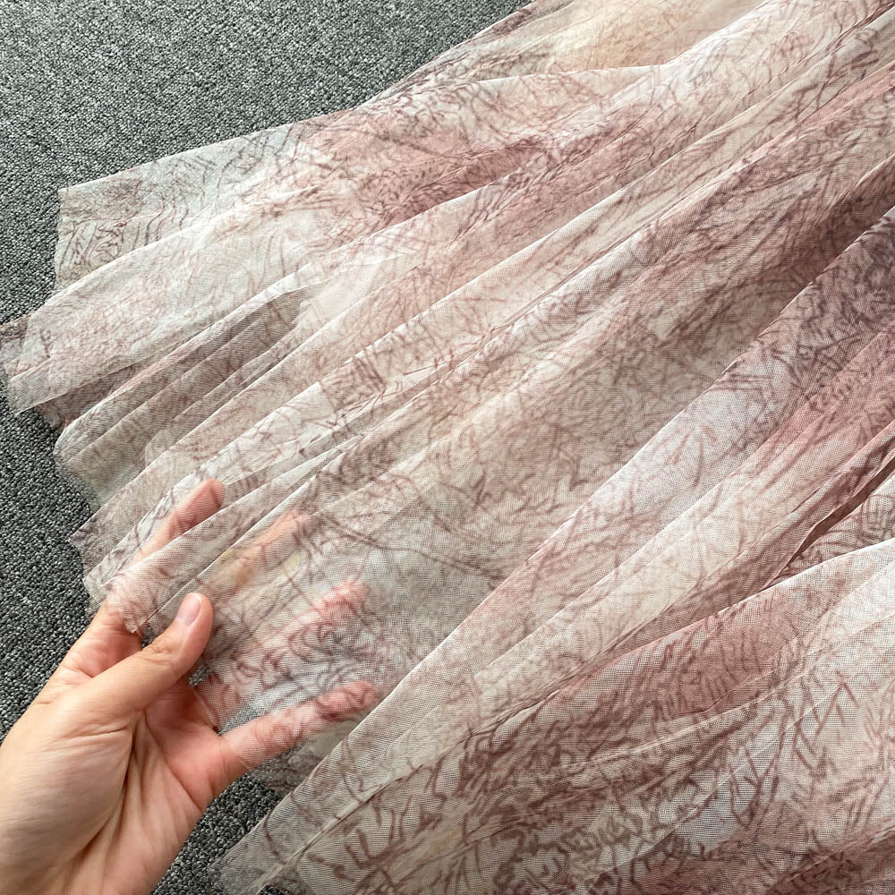 French Style Floral Printed Mesh Dress