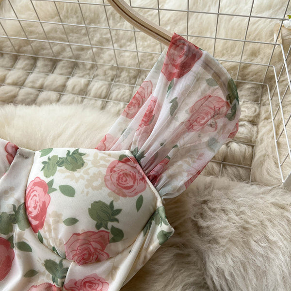 French Style Fishtail Floral Printed Dress