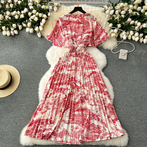 Vintage Floral Printed Chiffon Dress