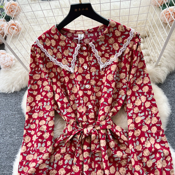 Vintage Doll Collar Floral Chiffon Dress