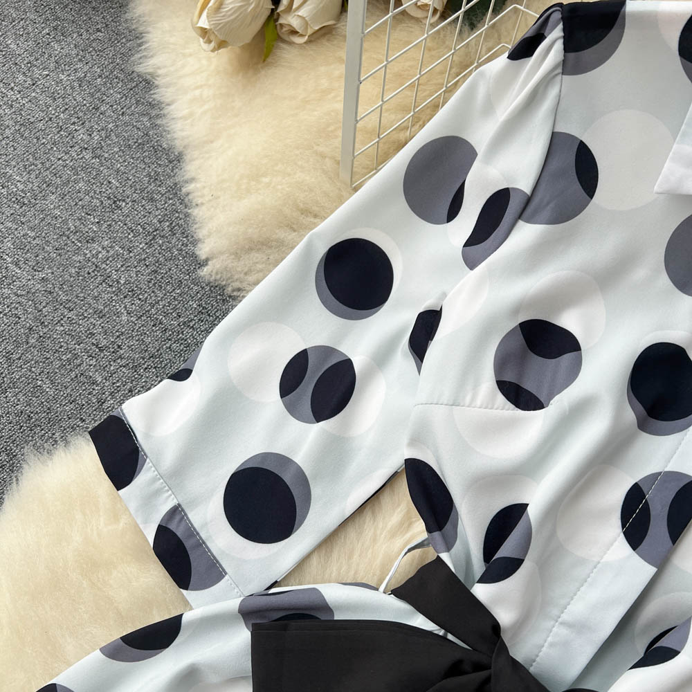 Polo Collar Polka Dot Shirt Dress
