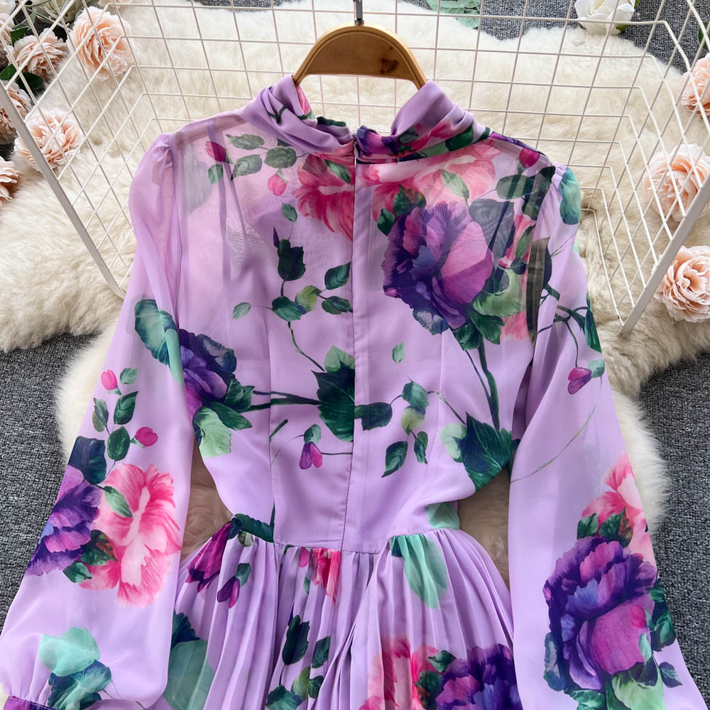 Ethnic Style Floral Dress with Neckerchief