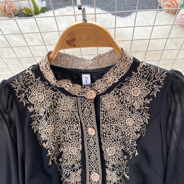 Lace Patchwork Waist-slimming Black Dress