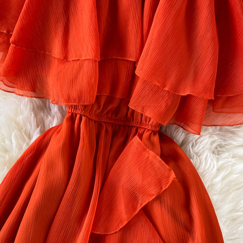 Off-shoulder Ruffled Chiffon Dress