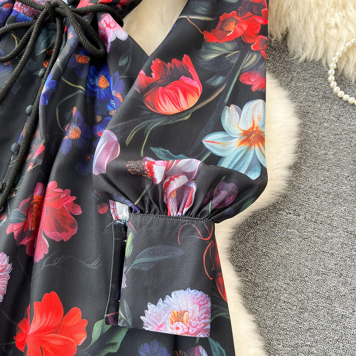 Floral Printed Single-breasted Shirt Dress