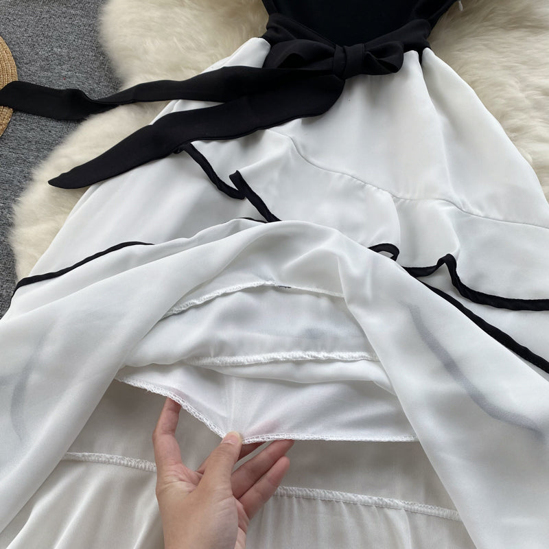 Black&White Lace-up A-line Dress