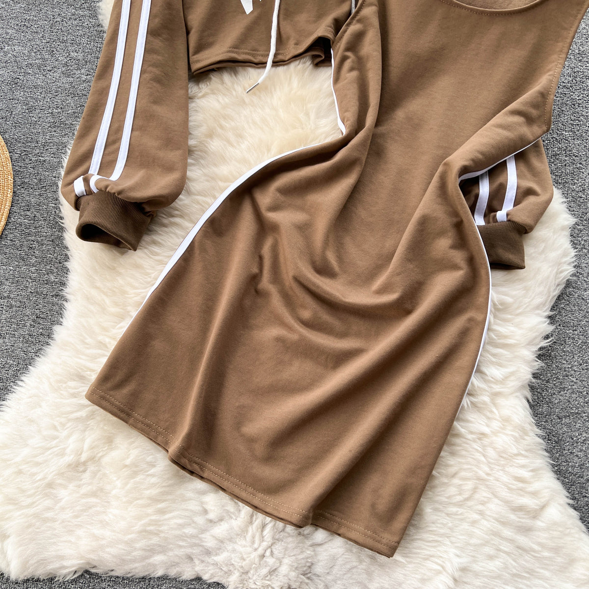 Letter Printed Hoodie&Halter Dress 2Pcs