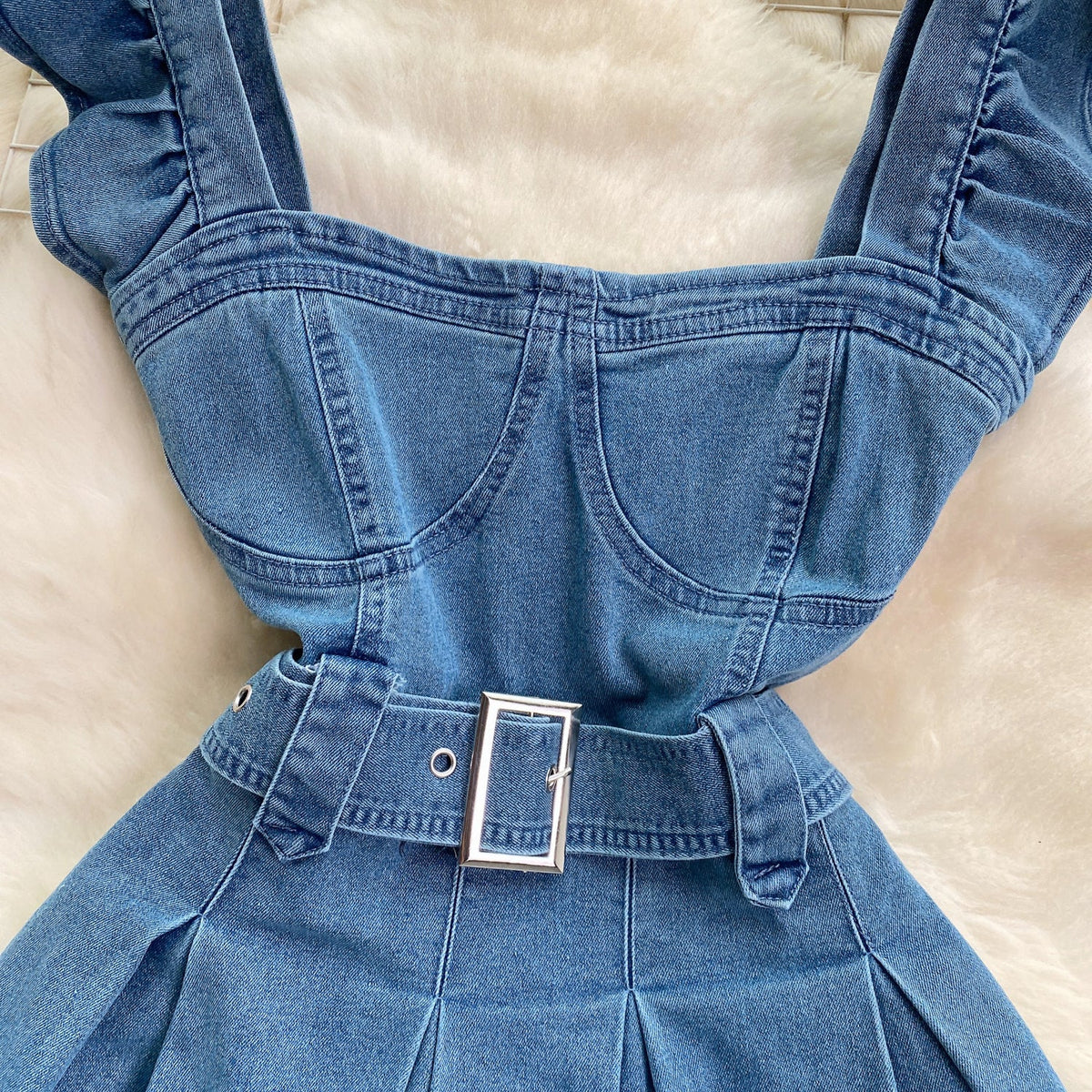 Vintage Ruffle Sleeve Denim Dress