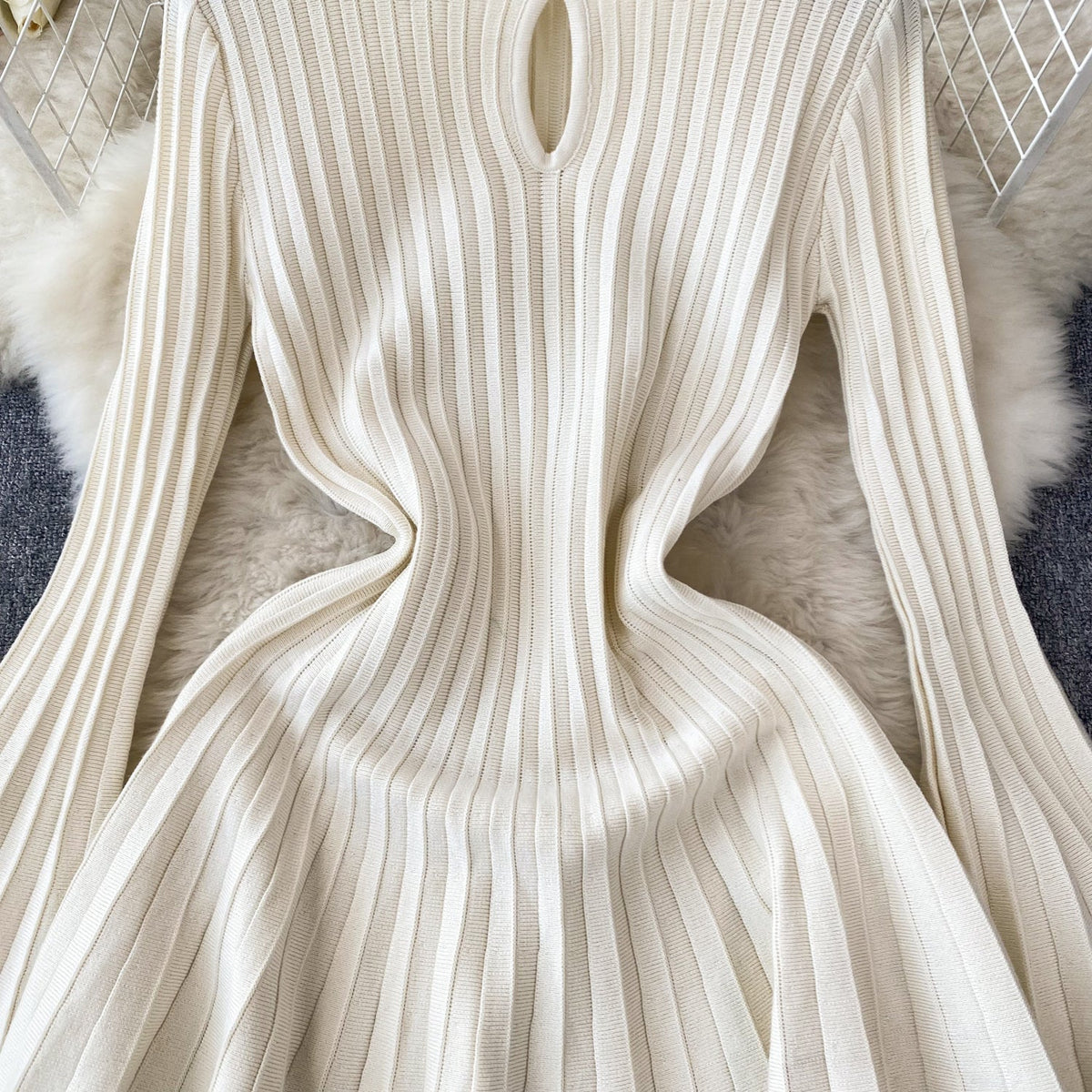 French Style Pleated Knitted Dress